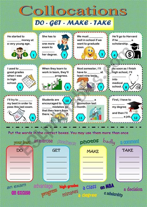 Collocations Do Get Make Take Esl Worksheet By Engteachar