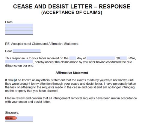 Free Cease And Desist Response Letters Templates And Samples Pdf Word Eforms
