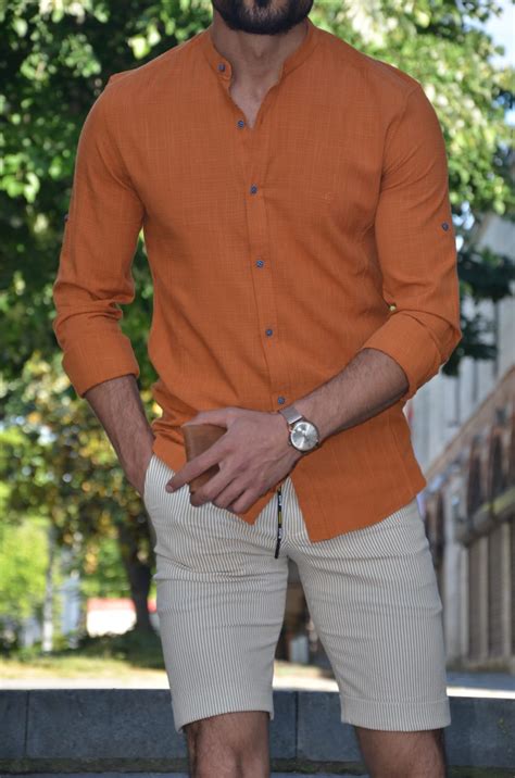 Buy Orange Slim Fit Cotton Shirt By With Free Shipping