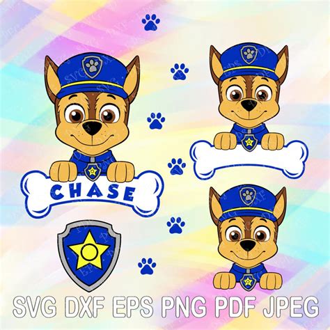 Svg Dxf Png Paw Patrol Head Layered Cut Files Chase Dog Bone Etsy