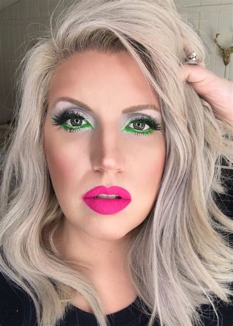 Neon Green Eyeliner And Hot Pink Lipstick For A Throwback 80s Summer Makeup Look Pink Lips