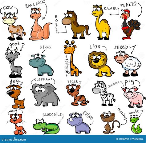 Big Set Of Cartoon Animals Vector Stock Image Image 21889991