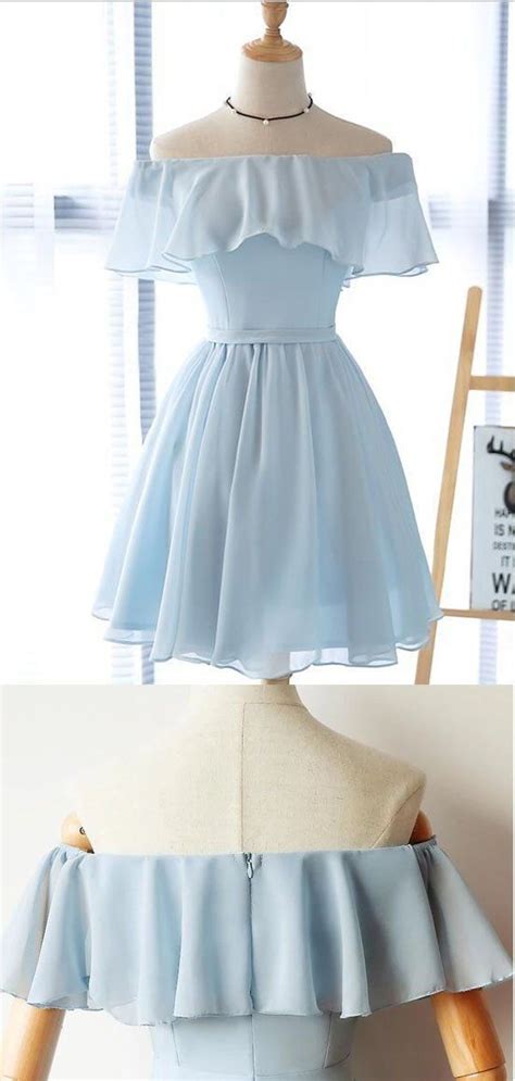 Simple Off The Shoulder Light Blue Chiffon A Line Short Homecoming