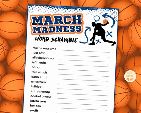 March Madness Word Scramble Tailgate Party Game Ncaa Etsy