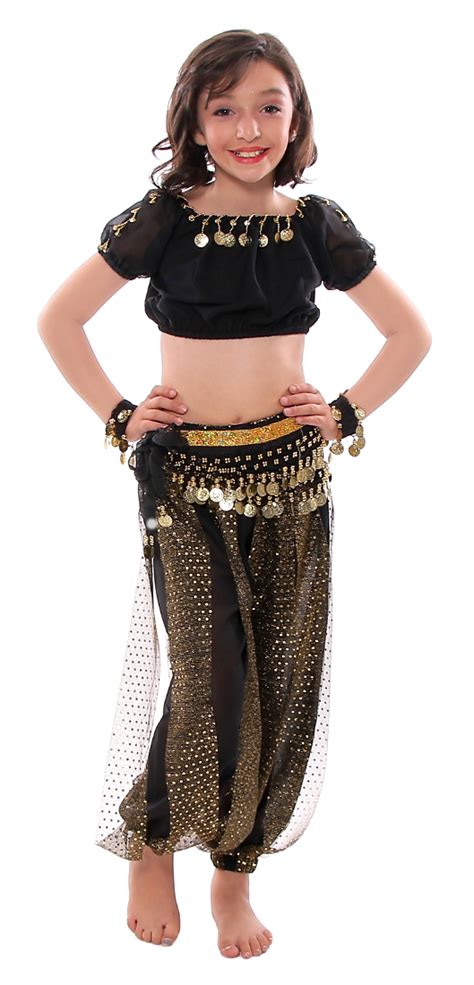 5 Piece Girls Arabian Princess Genie Costume In Black