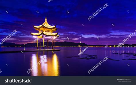 Jixian Pavilion Hangzhou During Sunset Chinese Stock Photo 1189697218