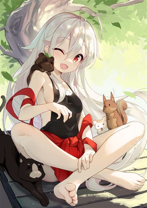 chiya urara meirochou urara meirochou absurdres highres 1girl barefoot cat feet