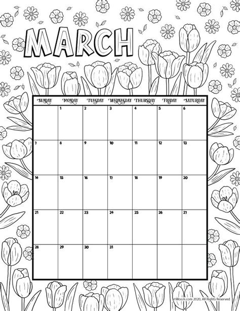 March 2021 Printable Calendar Page Woo Jr Kids Activities