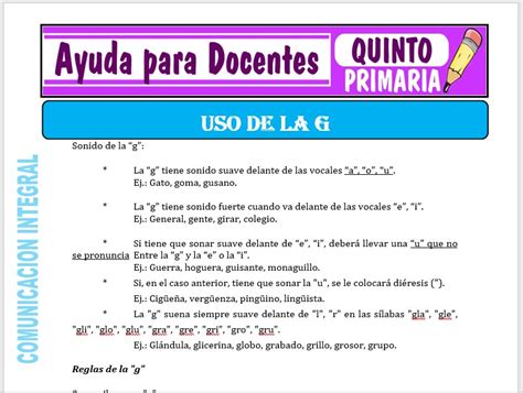 Uso De La “g” Para Quinto De Primaria Ayuda Para Docentes