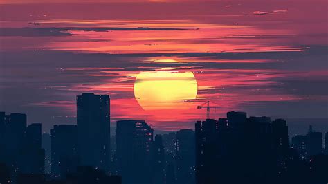 Hd Wallpaper Cityscape During Nighttime Sunset Twilight Dusk Sky