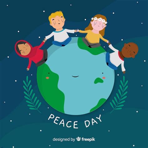 Dibujado A Mano Los Niños Del Día De La Paz En Todo El Mundo Vector