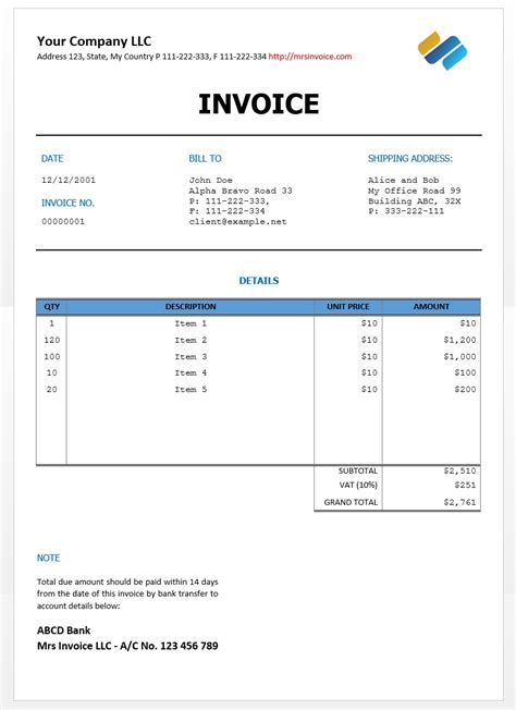 Sample Invoices In Word Format Invoice Template Ideas