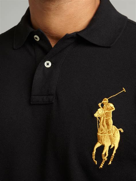 Polo Ralph Lauren Custom Fitted Gold Big Pony Polo Shirt In Black For