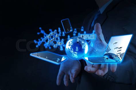 Businessman Shows Modern Technology Stock Image Colourbox