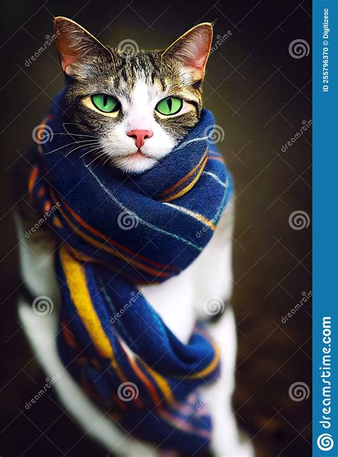 A Cat Wearing A Scarf In An Autumn Forest Stock Photo Image Of