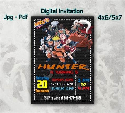 Naruto Birthday Invitations Naruto Digital Invitation Etsy