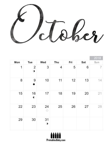 October 2018 Calendar Printables Baby Free Printable Posters And
