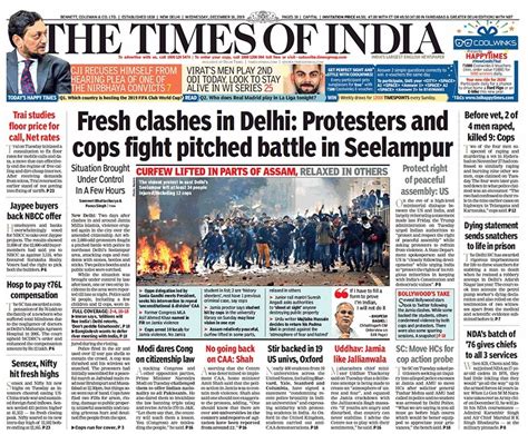 Newspaper Headlines: Violence In East Delhi Over Citizenship Act ...
