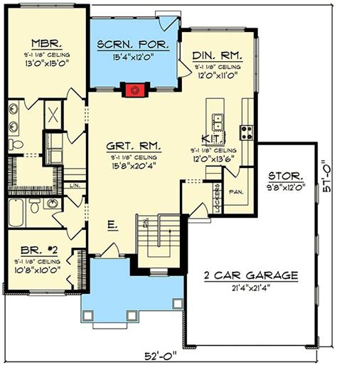 Plan 89981ah 2 Bed Ranch With Open Concept Floor Plan Ranch Style