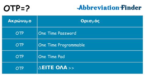 τι είναι OTP? -OTP ορισμοί | Συντομογραφία Finder