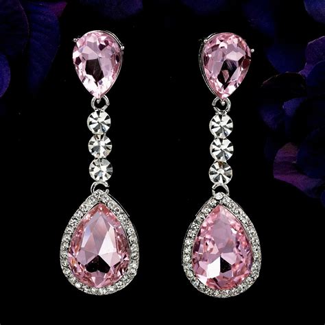 Rhodium Plated Pale Pink Crystal Chandelier Drop Dangle Earrings