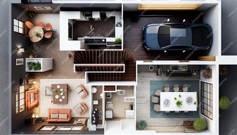 Premium Photo | Floor plan of a house top view 3d illustration open