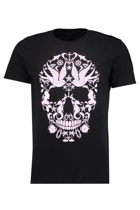 Boohoo Mens Skull Print T Shirt Ebay