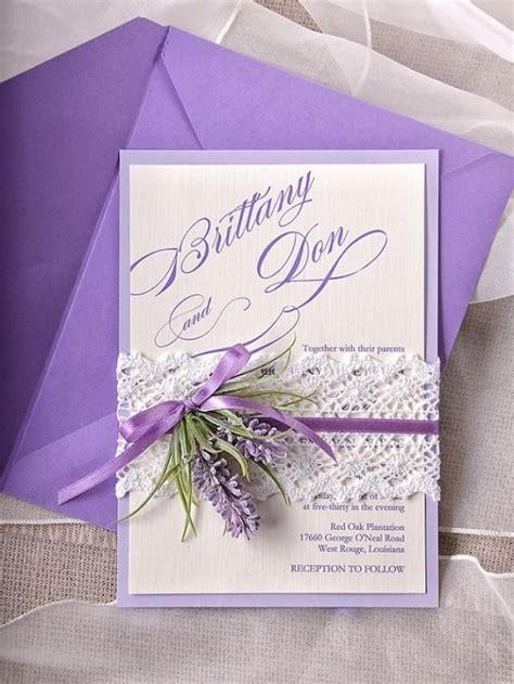 Custom Listing Lavender Wedding Invitations Lace Bally Band Lavender