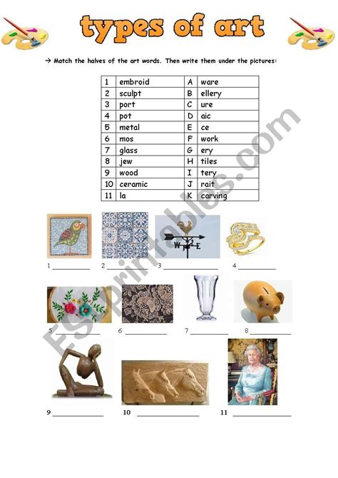 type of art esl worksheet by nani pappi