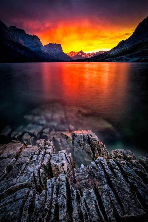 Sunset On St Mary Lake Glacier National Park Beautiful Places