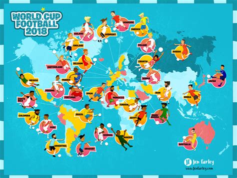 Illustrated Map Football World Cup 2018 Jennifer Farley