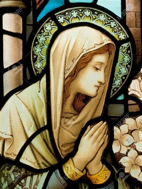 Stained Glass In Catholic Church In Dublin Showing Our Lady Stock Photo