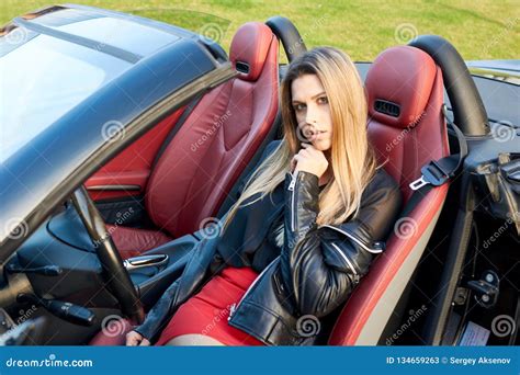 hot blonde in a cabrio car stock image image of female 134659263