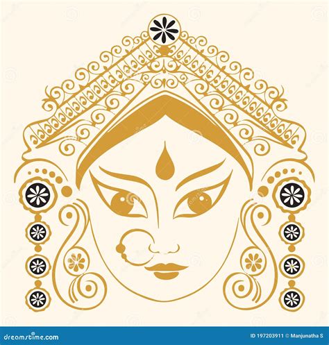Sketch Of Goddess Durga Maa Or Durga Closeup Face Design Element In