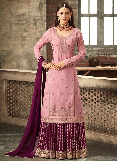 Buy Pink Embroidered Palazzo Suit Embroidered Palazzo Suit Online Shopping Slscch57001