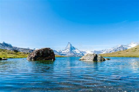 Matterhorn With Stellisee Lake In Zermatt Stock Image Image Of Nature