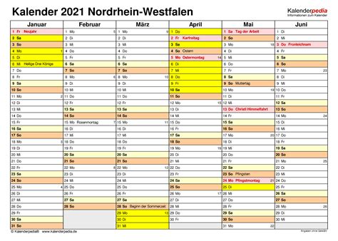Nachstehend finden sie die kalender für 2021 für deutschland und alle bundesländer zum ausdrucken. Kalender 2021 NRW: Ferien, Feiertage, Excel-Vorlagen