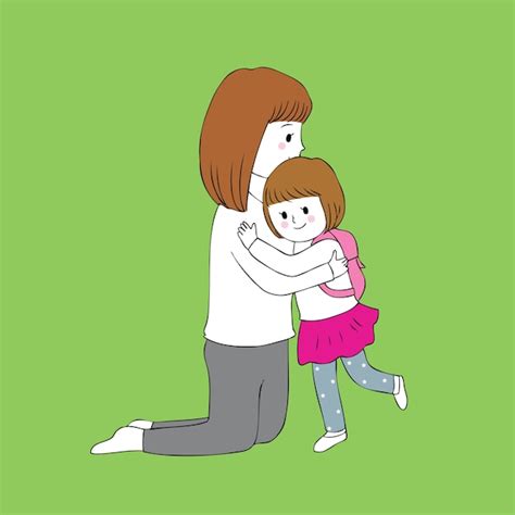 Dibujos Animados Lindo Mamá E Hija Abrazando Vector Vector Premium