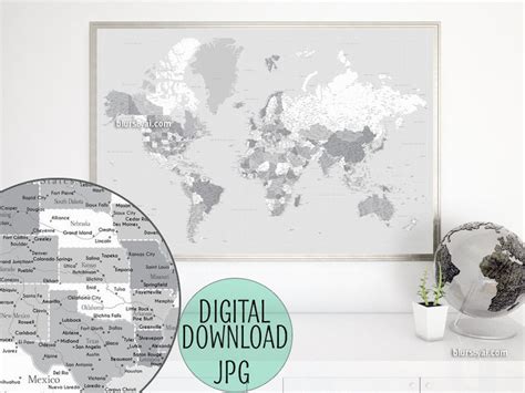 Highly Detailed Map 60x40 Printable World Map With Etsy