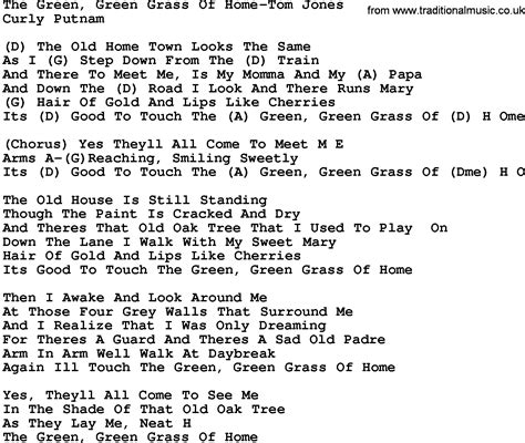 Country Musicthe Green Green Grass Of Home Tom Jones Lyrics And Chords