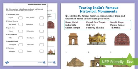 Touring Indias Famous Historical Monuments Worksheet