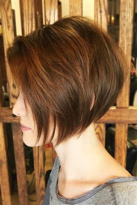 It is one of the best haircuts that suit all face shapes and ages as well. Chin Length Stacked Bob Haircut #brownhair #layeredhair # ...