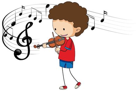 Free Vector Cartoon Doodle A Boy Playing Violin With Melody Symbols