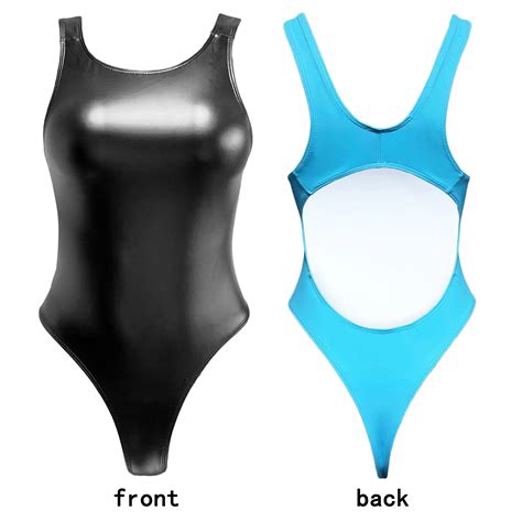 Xckny One Piece T Shaped Swimsuit Pu Texture Black Swimsuit Matte Color Swimsuit Sexy Tight