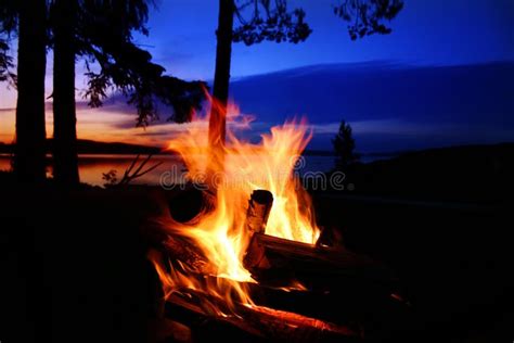 Campfire By A Lake Stock Image Image Of Forest Bonfire 32976411