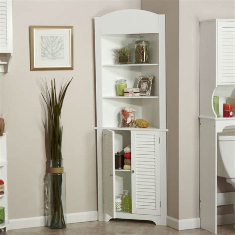 Browse a wide selection of bathroom furniture for sale, including linen towers and bathroom storage cabinets in a variety of styles, colors and materials. Bathroom Linen Tower Corner Storage Cabinet with 3 Open Shelves in White - Hearts Attic - 1 ...