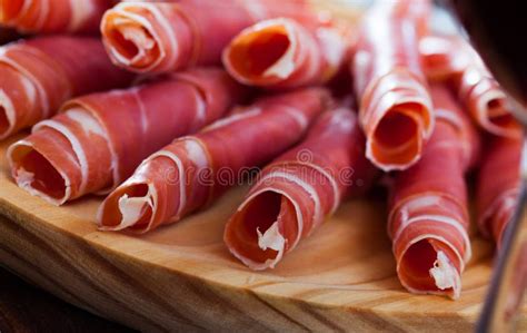 Rolled Up Slices Of Dry Cured Ham Stock Image Image Of Charqued Edible 268576583