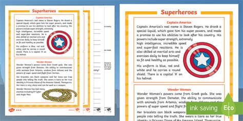 Superheroes Reading Comprehension Activity