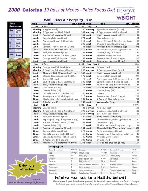 Free 2000 Calories A Day 10 Day Paleo Diet With Shoppong List