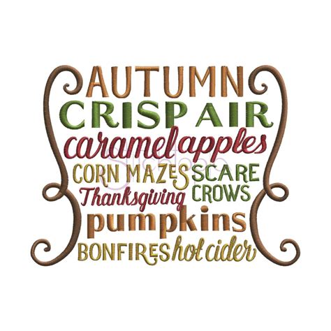 Autumn Word Art Embroidery Design Digital Download Stitchtopia